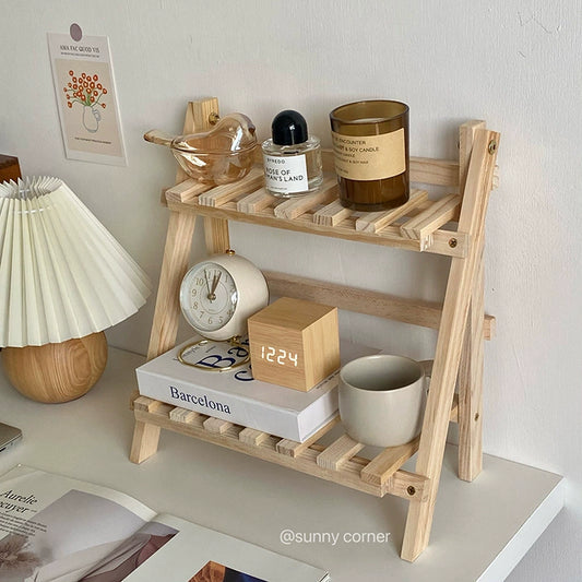 Corner Minimalist Ins Wooden Double-Layer Desktop Storage Rack Dormitory Room Bedroom Desk Storage Organizer