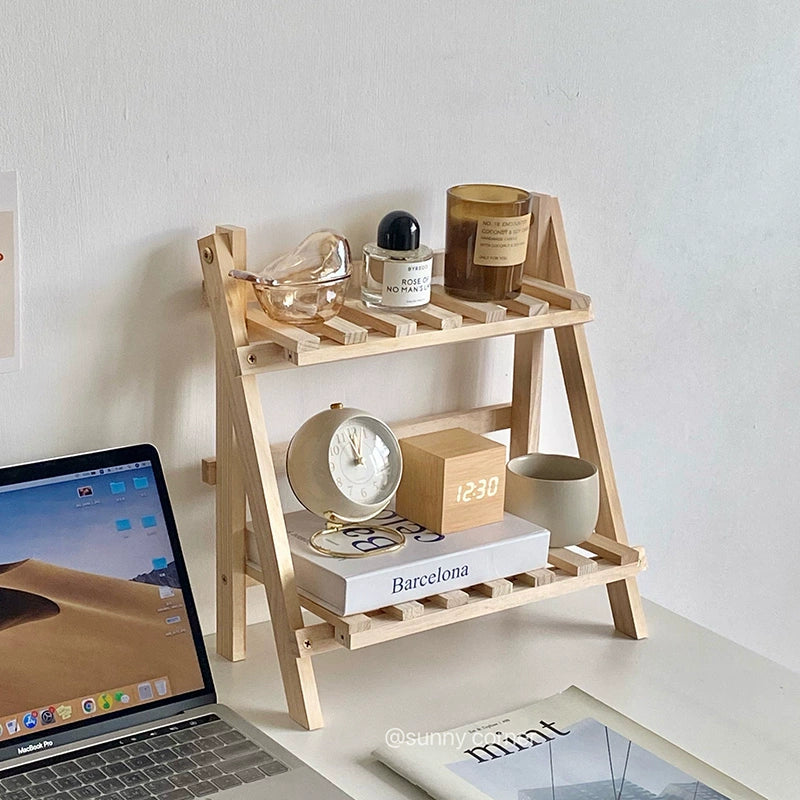Corner Minimalist Ins Wooden Double-Layer Desktop Storage Rack Dormitory Room Bedroom Desk Storage Organizer