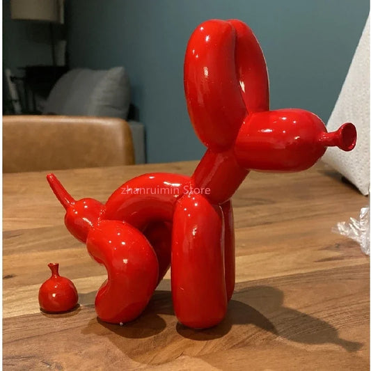 Balloon Dog Statue for Home Decoration, Resin Animal Sculpture, Doggy Poo, Standing Craft, Office Decor, Black and Gold