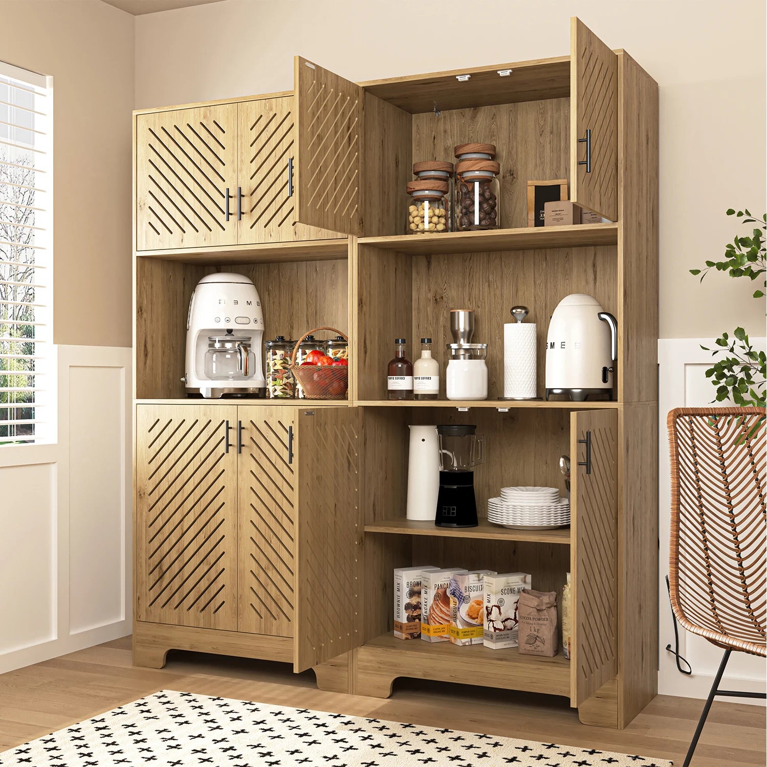 71'' Kitchen Pantry Cabinet Storage Hutch With Microwave Stand Freestanding Pantry Buffet Cabinet with Shelves Cupboard Drawer