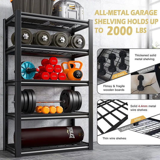 Storage Shelves,Heavy Duty Shelving Load 2500Lbs Adjustable 5-Tier Garage Shelving Metal Shelves for Garage Storage Rack Shel