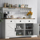 Farmhouse Bar Cabinet with Hutch, Kitchen Buffet Cabinet with Storage Cabinet & 3 Sliding Drawers, Adjustable Shelf