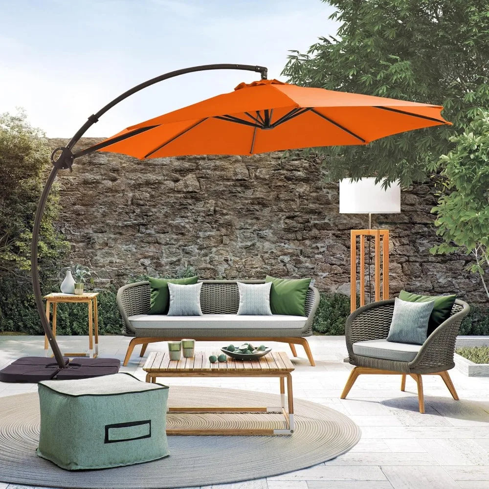11FT Outdoor Patio Umbrellas Large Offset Umbrella Curvy Cantilever Umbrella Heavy Duty Hanging Round Umbrella with Sandb