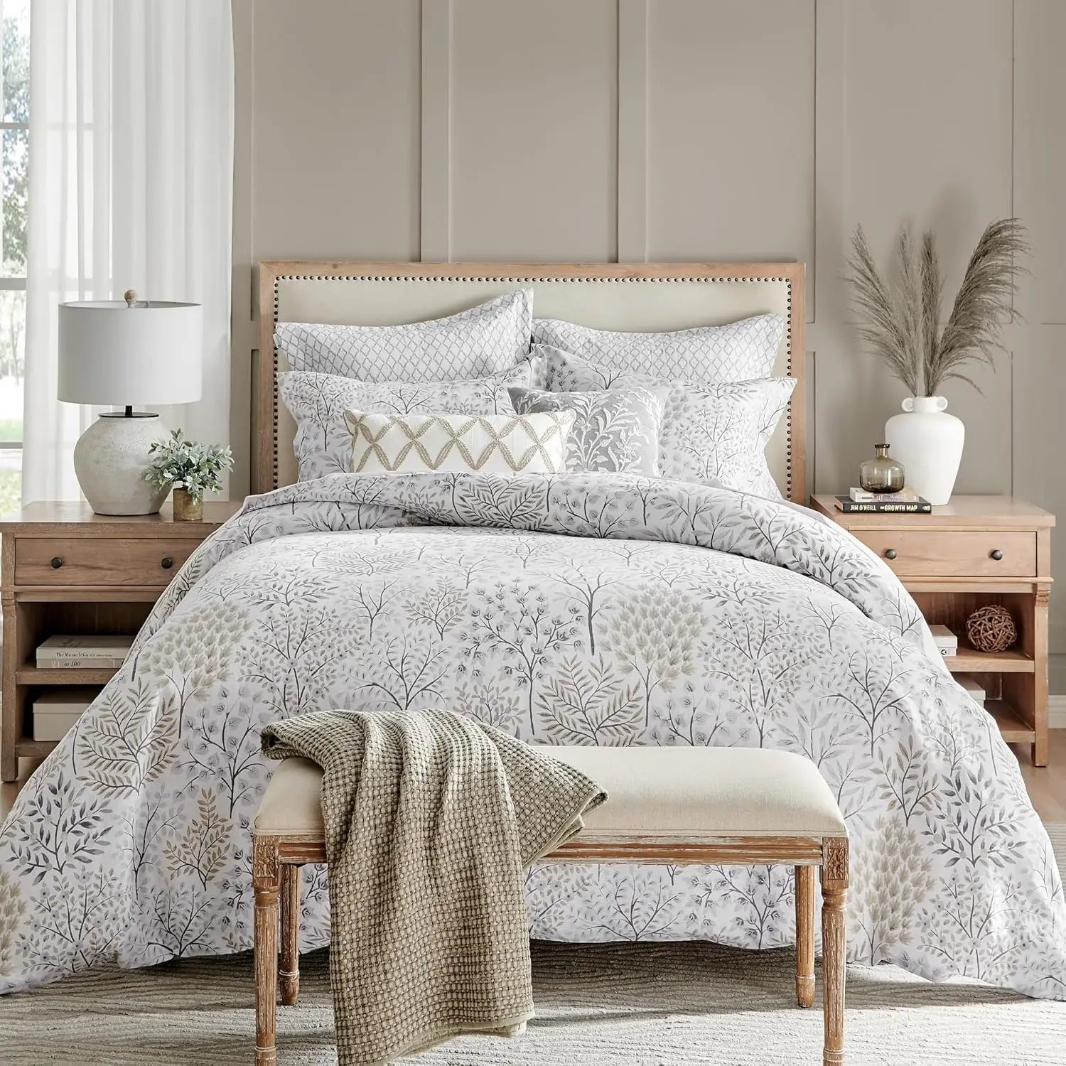 - English Forest Duvet Cover Set - Full/Queen Duvet Cover (90 X 94In.) + Two Standard Pillow Cases (26 X 20In.) - Leaves -