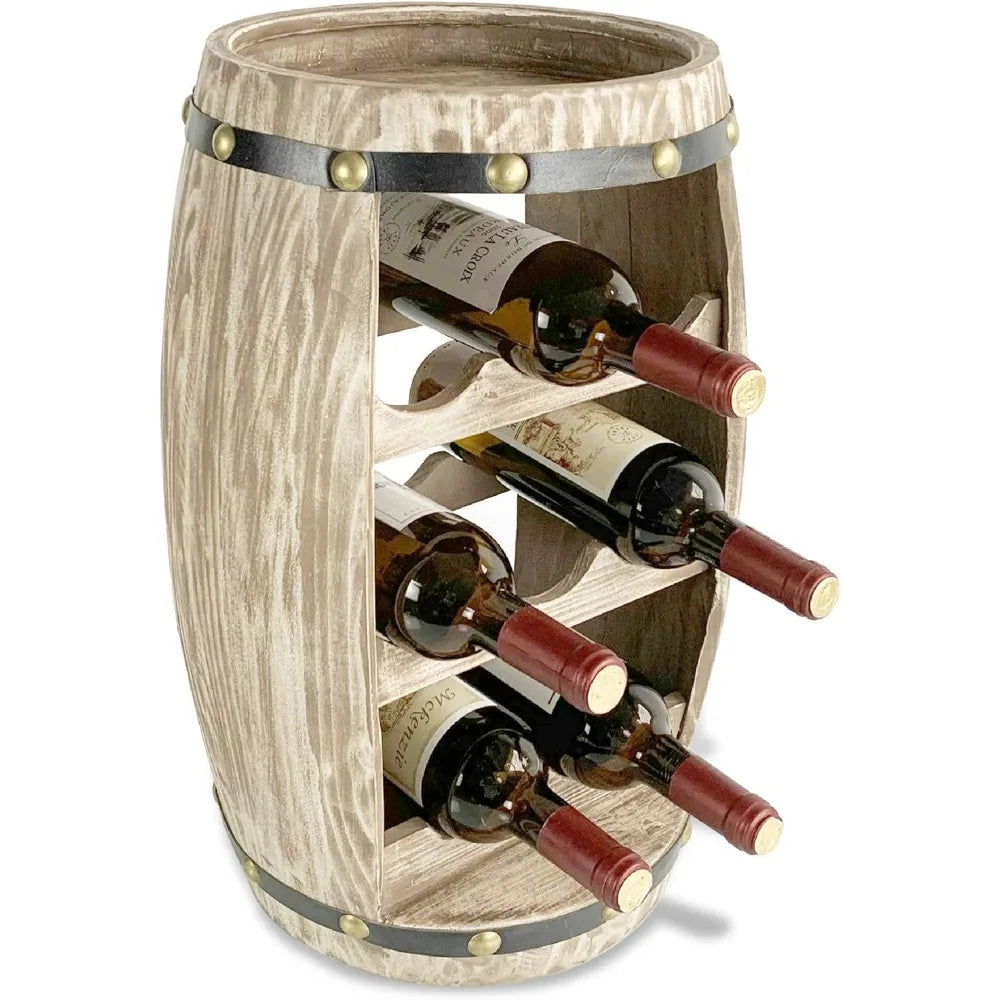Modern Alexander Wine Rack - Freestanding Wooden Barrel Wine Holder for 8 Wine Bottles, Bottle Rack Floor Stand