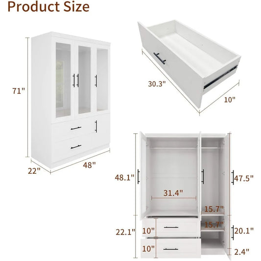 Wardrobe, Wardrobe Closet with Door, Armoire Wardrobe Closet with Mirror
