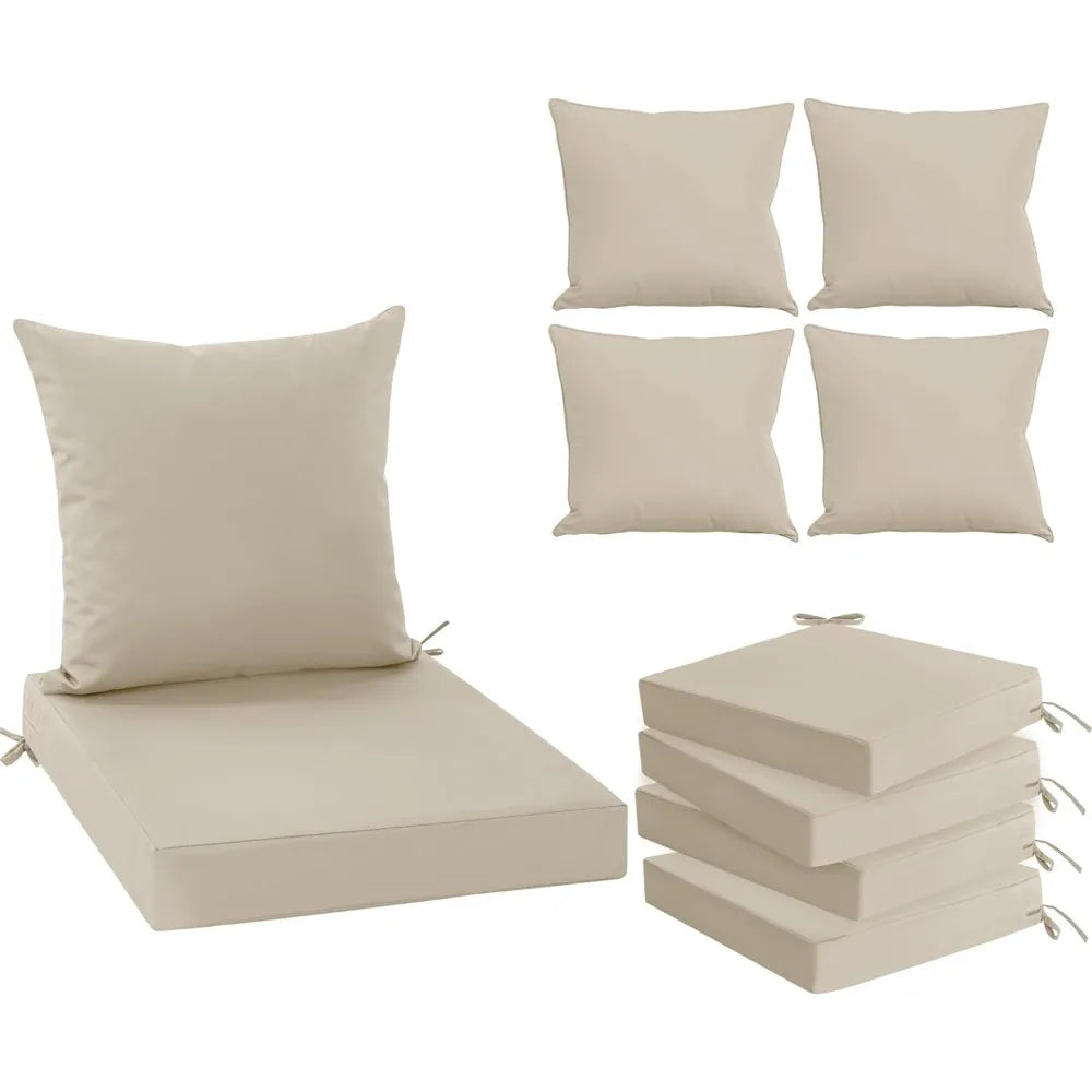 Waterproof Backrest and Deep Seat Furniture, Outdoor Sofa Replacement Cushions with Removable Cover, 24 x 24 Inch, Cream