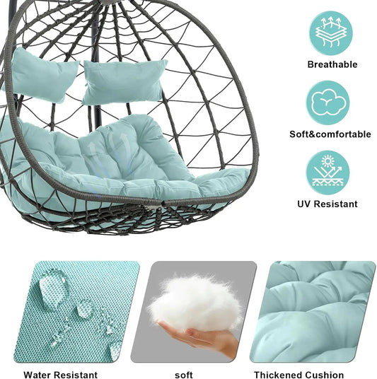 2 Person Double Egg Swing Chair with Stand Indoor Outdoor, Hammock Swing Chair Foldable Hanging Chair, Patio Wicker