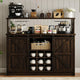 Bar Cabinet, 47” Buffet Sideboard with 4 Glass Hooks & 9 Wine Racks, Coffee Bar Cabinet with Sliding Barn Door Bar Cabinet