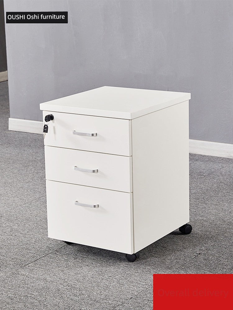 Solid Wood Simplicity Modern White Activity with Lock Small Mobile Cabinet