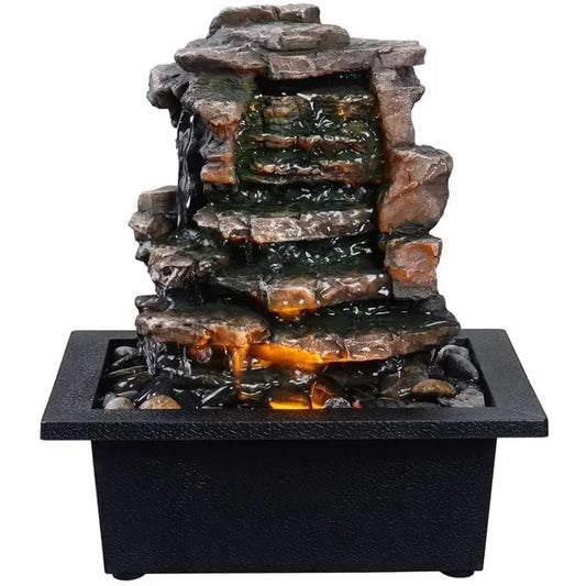 Home Décor Waterfall Meditation Fountain Indoor Tabletop Many Natural River Rocks Decorated Office Home Tabletop