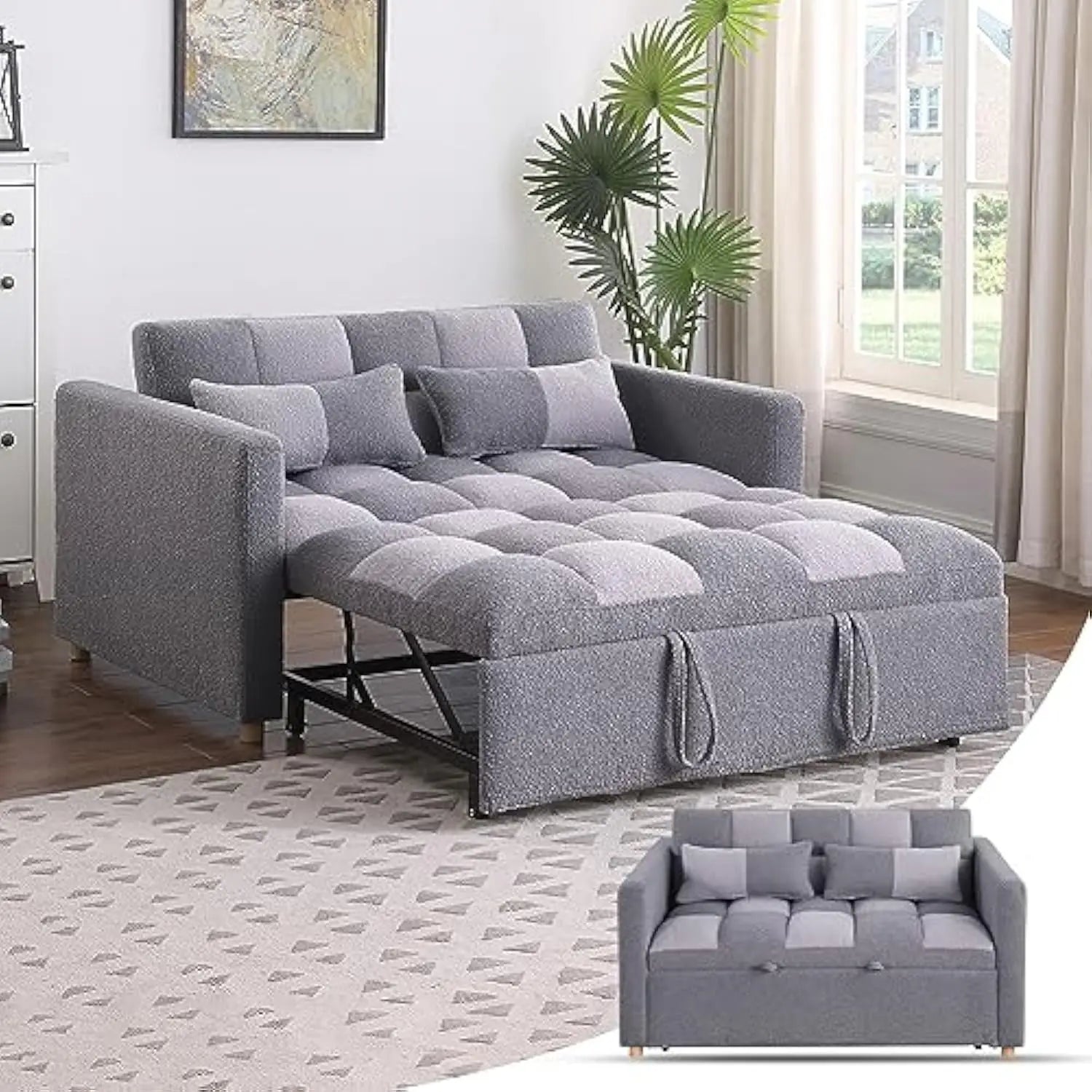 Loveseat Sleeper Sofa- 3 in 1 Convertible Sofa Bed,Pull Out Couch with Adjustable Backrest