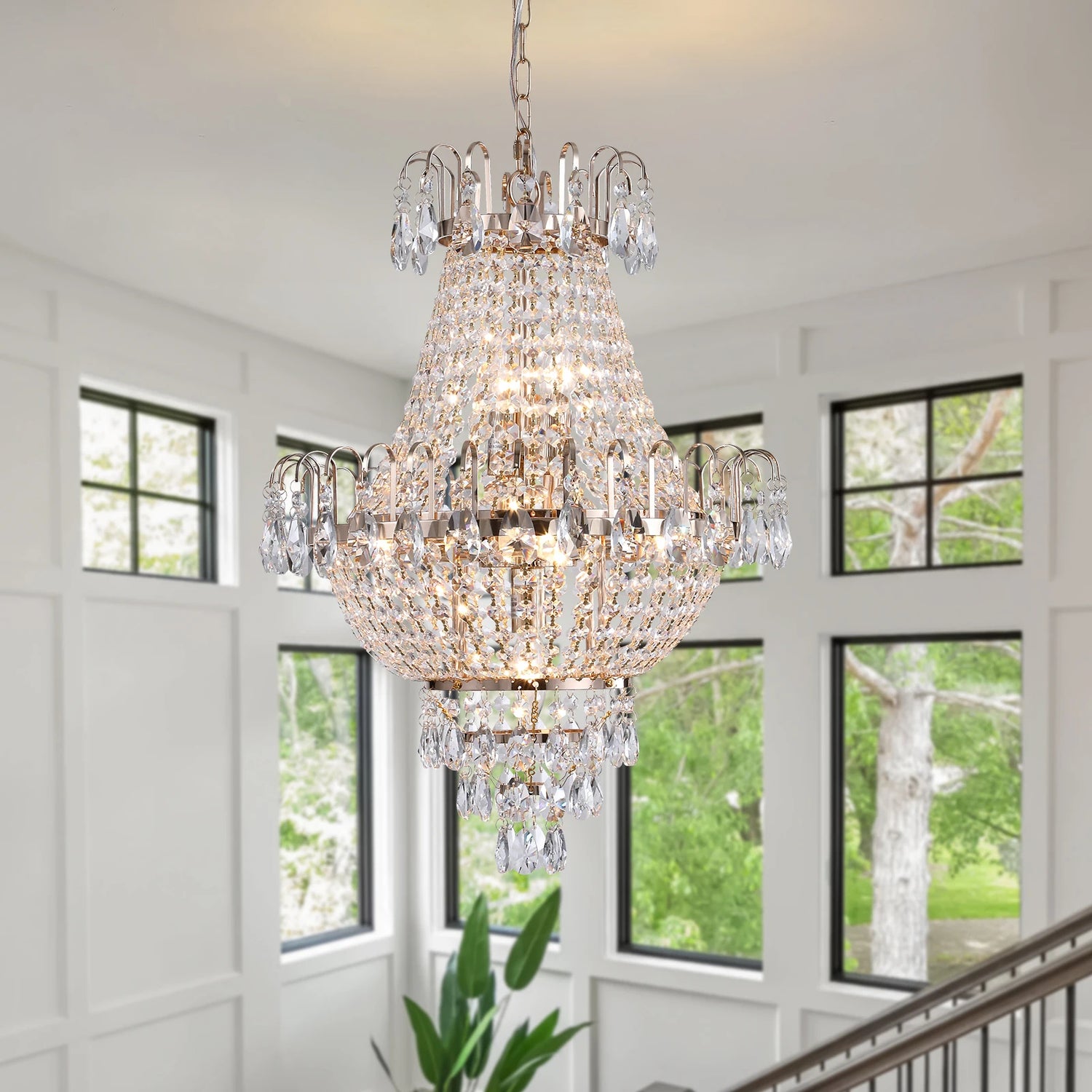 16.9" Luxury Retro Crystal Chandelier European Style Imperial Style Copper Color 7-Light Lighting Fixture Classy Living Room Restaurant Entrance Ceiling Light