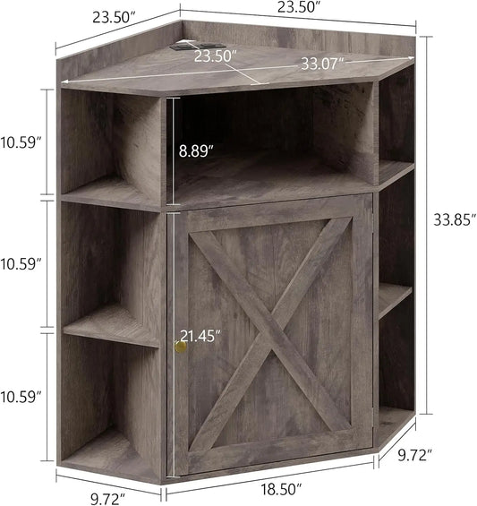 Corner Storage Shelf with USB Ports and Outlets Industrial Organizer for Small Space Wooden 6-Cubby Bookshelf for Study Playroom