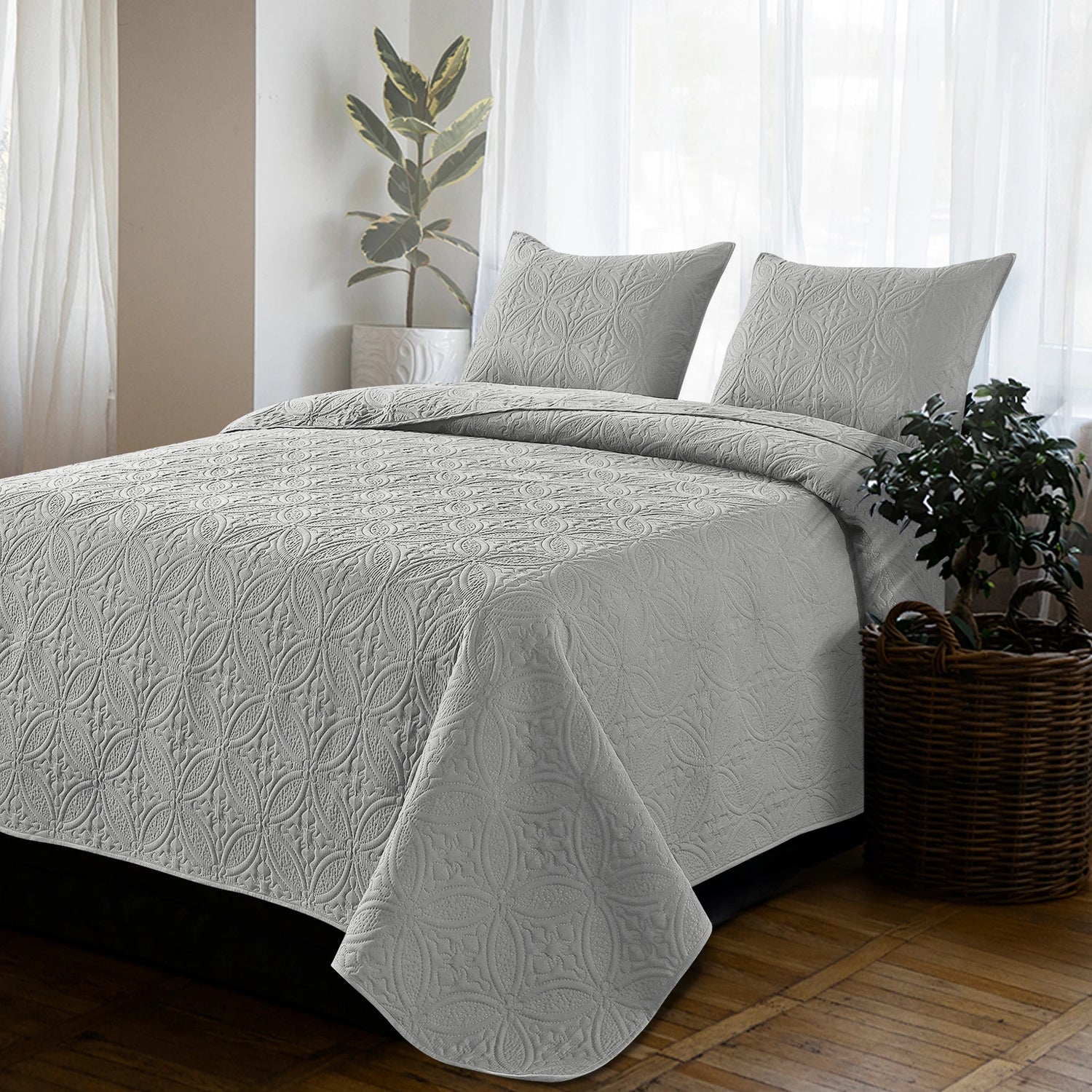 All Season Quilt Set in Classic Coin Design 2/3-Piece Set with 1 Quilt and Shams for Ultimate Comfort,Quilted Bedspread