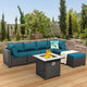 Outdoor Patio Furniture Set 7 Pieces Sectional Sofa with Fire Pit Table, Non-Slip 5" Thick Grey Cushion and Furniture Cover