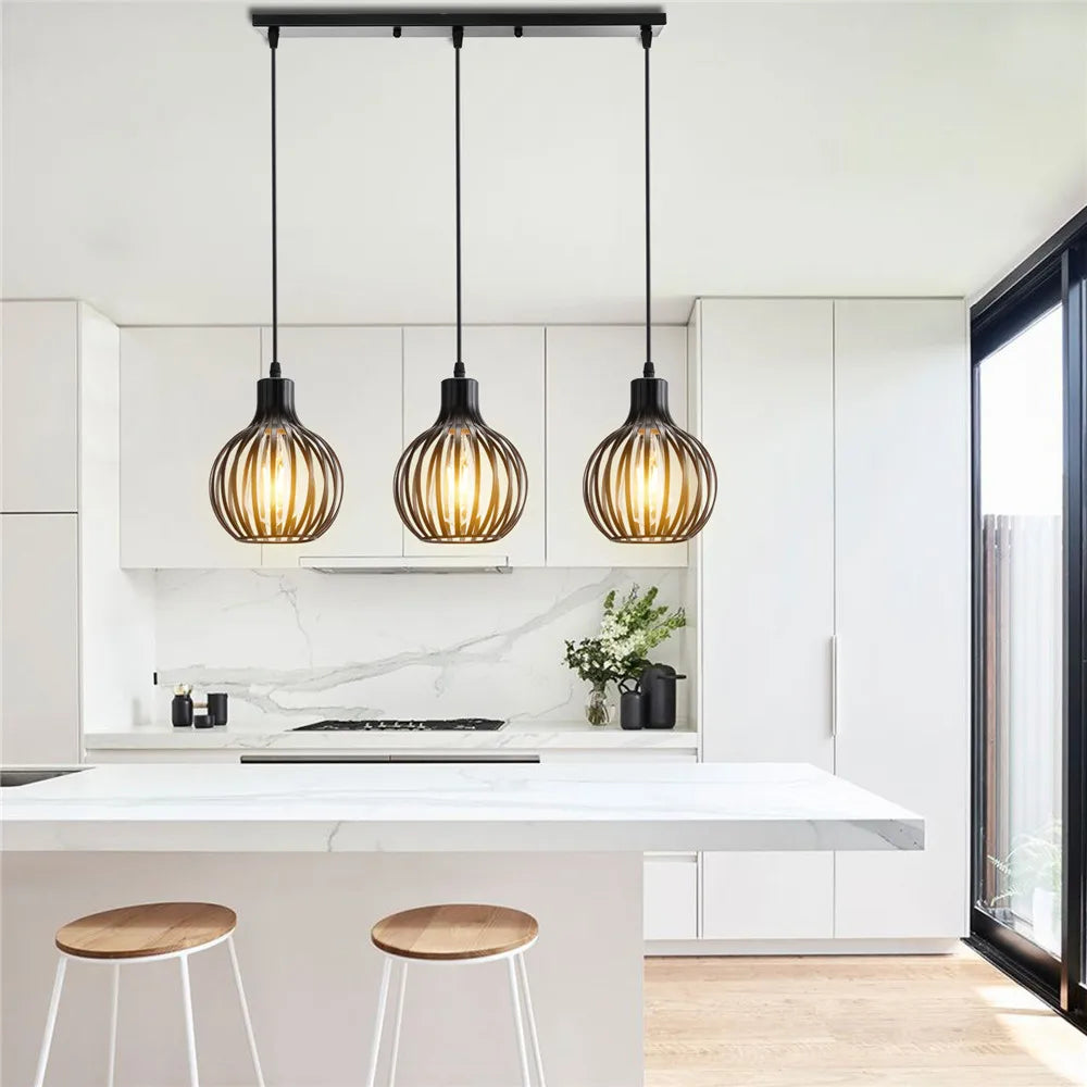 Loft Vintage Hanging Lamps Iron Cage Pendant Lights Retro Home Decor Dinning Table Chandelier Kitchen Lighting Fixtures E27