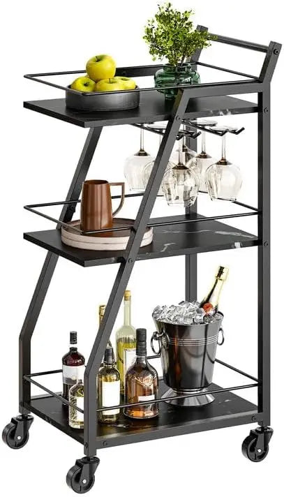Bar Cart, Bar Carts for The Home, Small Bar Cart on Wheels, Beverage Cart, Home Bar Serving Cart with Glass Holder