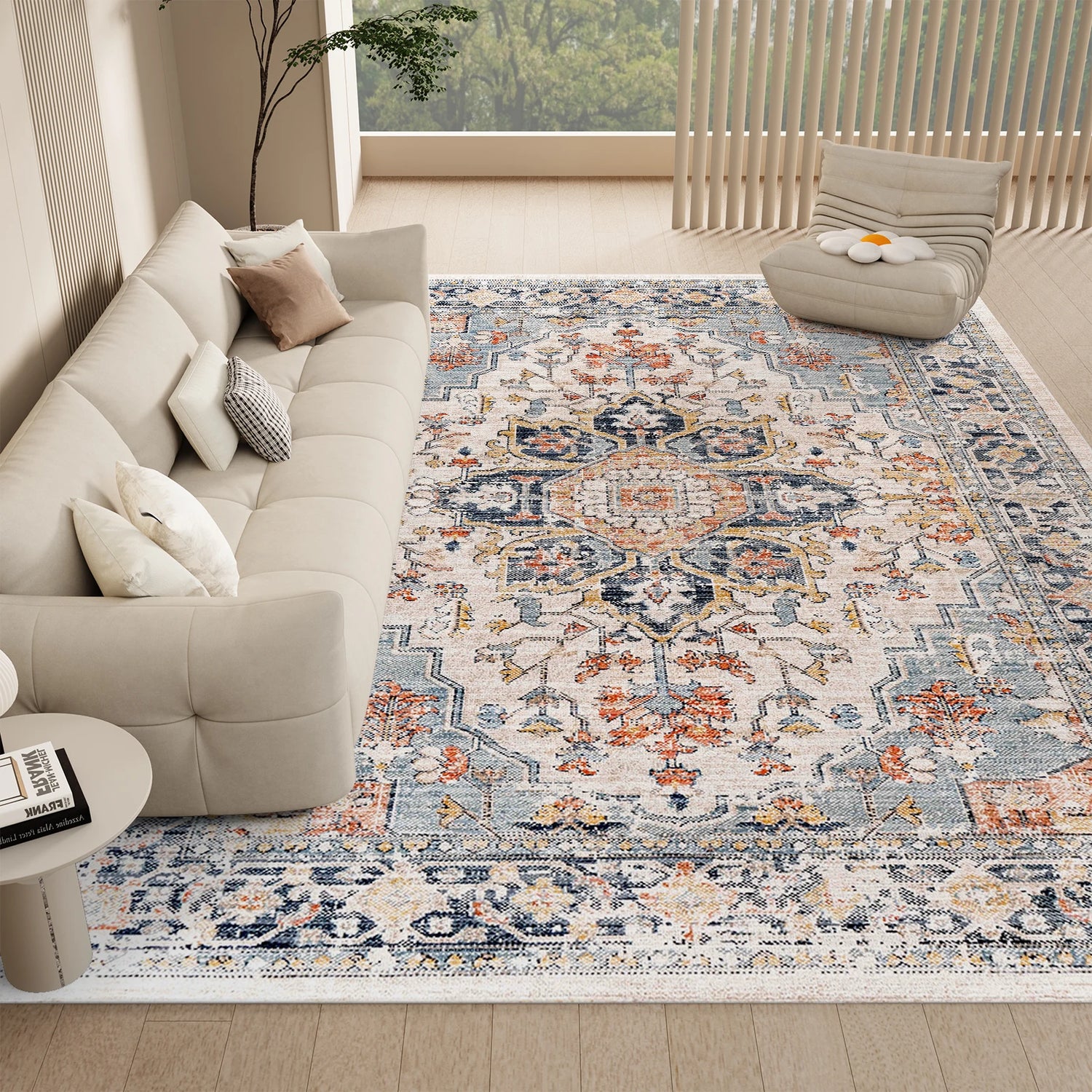 vintage design, washable area rugs non-slip rugs for living room bedroom traditional woven rugs stain resistant