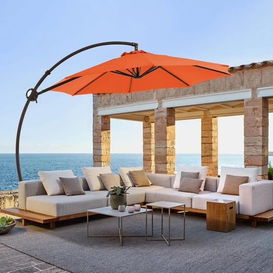11FT Outdoor Patio Umbrellas Large Offset Umbrella Curvy Cantilever Umbrella Heavy Duty Hanging Round Umbrella with Sandb