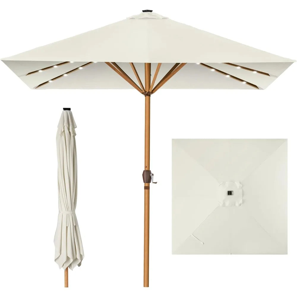 Best Choice Products 9ft Deep Square Solar Powered LED Lighted Patio Umbrella w/Faux Wood Texture, UV-Resistant Fabric