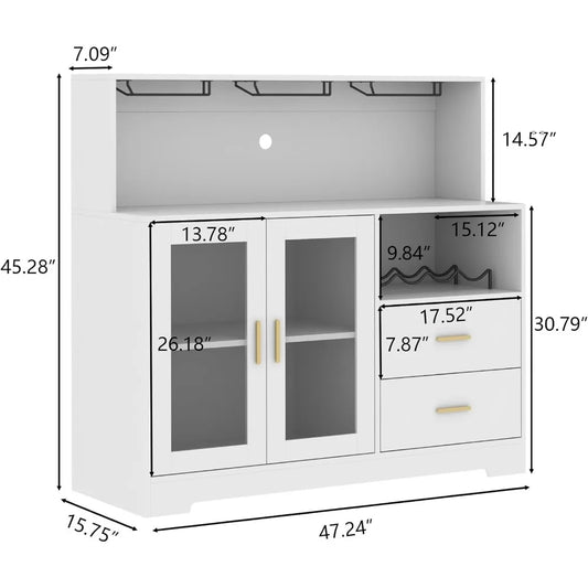 Wine Bar Cabinet with LED Light, Home Coffee Cabinet with Wine and Glass Rack, Kitchen Buffet Sideboard with Storage Cabinet
