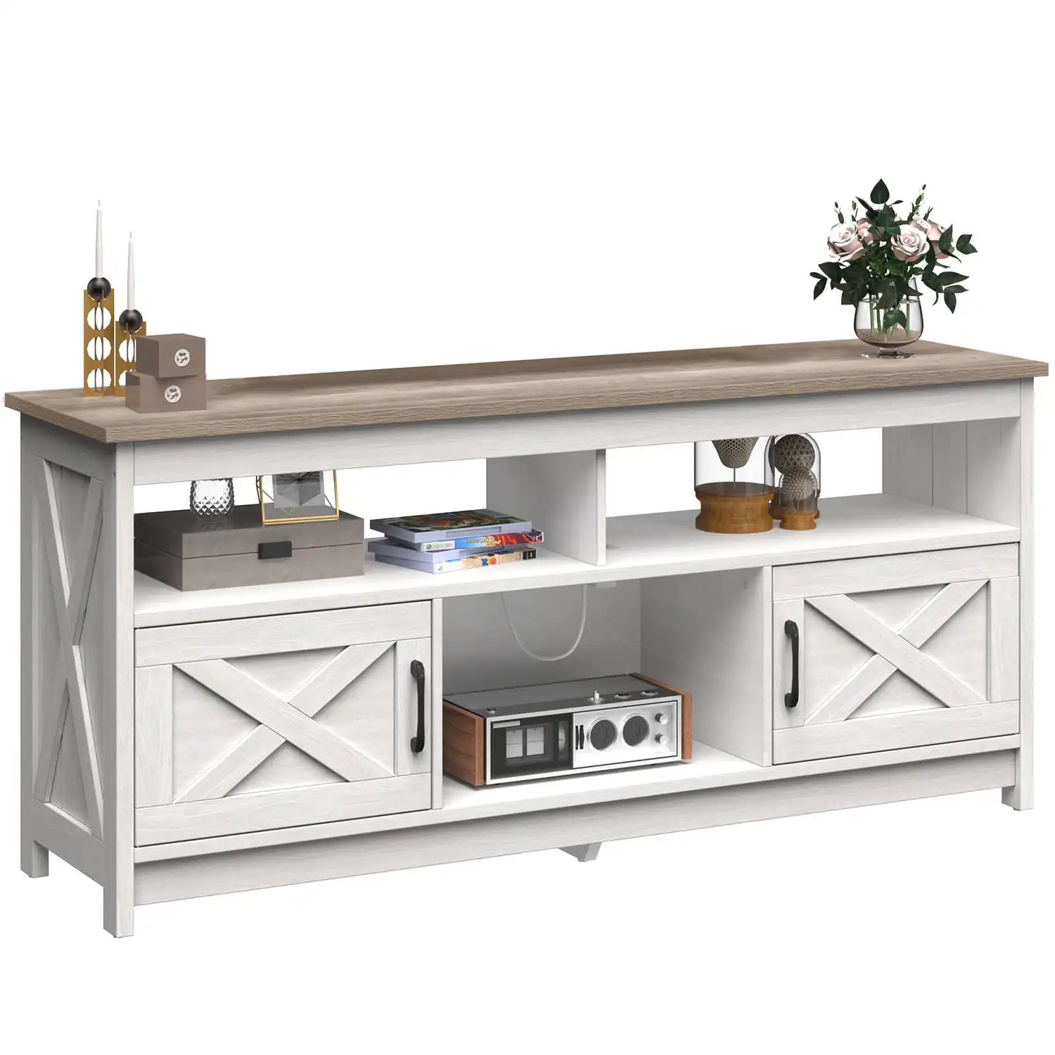 Buffet Cabinet, 59" Farmhouse Storage Sideboard with Barn Door for Home Dinning Living Room, Grey Wash NEW USA