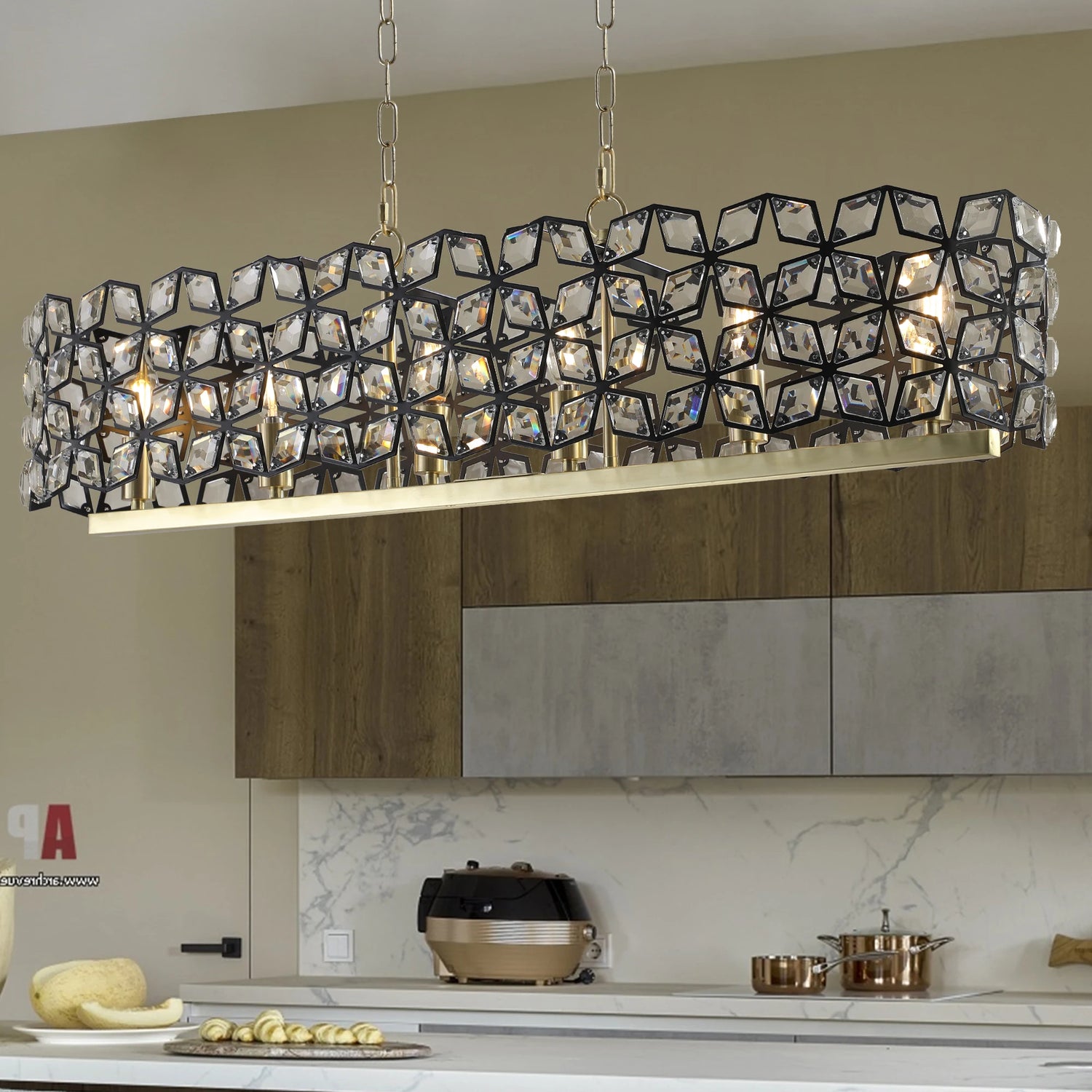 Modern Industrial Geometric Crystal Shade 6-Light Fixture for Dining Room,Living House,Home Foyer ,Kitchen Island Arrival 5-10 days