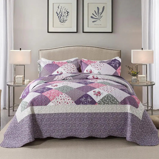 King Size 3 Piece Microfiber Quilt Set Reversible Floral Bedspread Patchwork Coverlet All Season Lightweight Bedding Pets and