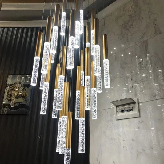 Nordic Minimalist Indoor Pendant Light Fixture Modern Ceiling Crystal Led Chandelier Long Hanging Lamp for Staircase Living Room