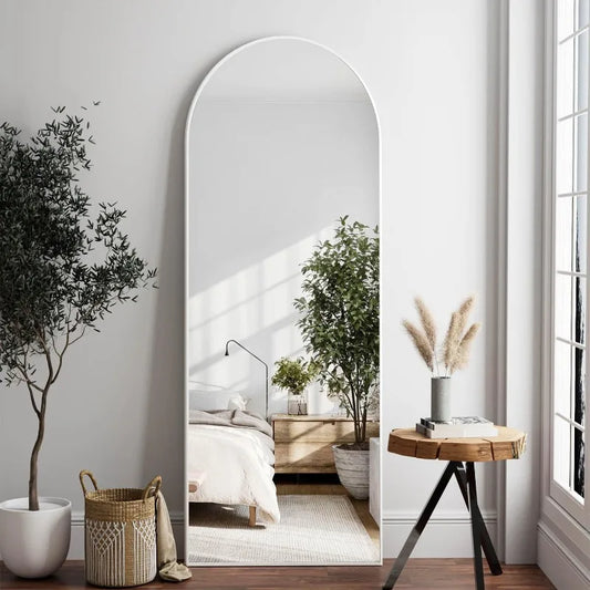 Arched White Full Length Mirror, 64"X21", Large Floor Mirror with Stand, Full Body Mirror for Leaning or Hanging Bedroom