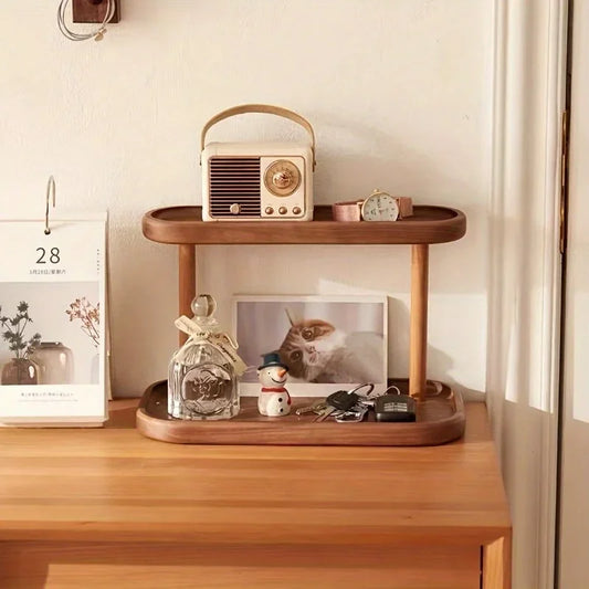 Double Layer Wooden Desktop Storage Set - Suitable for Jewelry, Cosmetics, Stationery, Desktop Multifunctional Storage Rack