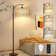 Arc Floor Lamp for Living Room Rattan Boho Floor Lamp with Remote Control,Dimmable LED Floor Lamp Wicker Shades