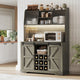 Coffee Bar Cabinet with Charging Station & LED Light, Farmhouse Kitchen Hutch with Sliding Acrylic Doors, Tall Bar Cabinet with