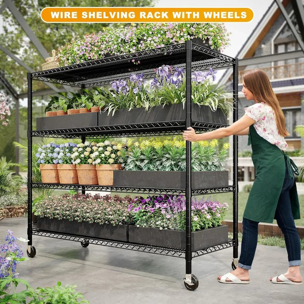 REIBII 55.5''W Storage Shelves 2500LBS Wire Shelving Rack with Wheels 75.6" H Heavy Duty Shelving Unit Adjustable Metal Shelves