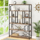Lvb Tall Industrial Etagere Bookcase, Modern Wood Large Open 6 Tier Bookshelf, Vintage Wide Metal Book Shelf Organizer,