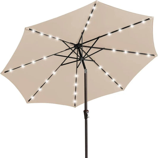 LED Lighted Patio Umbrella, Solar Outdoor Umbrella, Tilt Table Umbrella for Pool, Deck & Yard (Beige)