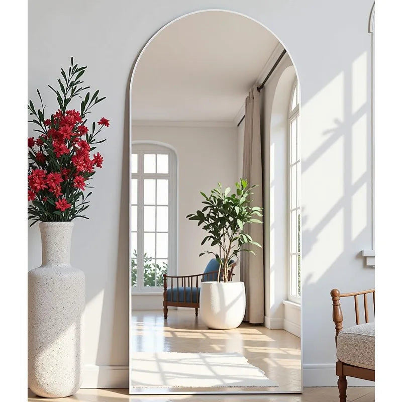 Arched White Full Length Mirror, 64"X21", Large Floor Mirror with Stand, Full Body Mirror for Leaning or Hanging Bedroom