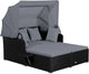 Patio Rattan Daybed with Retractable Canopy, Patiojoy Wicker Sun Lounger with 2 Foldable Side Panels, Thick Seat & Back Cushions
