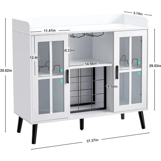 Coffee Bar Cabinet with LED light, Liquor Cabinet with Power Outlet, Wine Cabinets with Glass Holder, Sideboard Buffet Cabinets