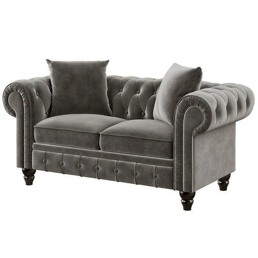 Chesterfield Sofa Set Button Tufted Velvet Upholstered Back Loveseat Living Room Sofa