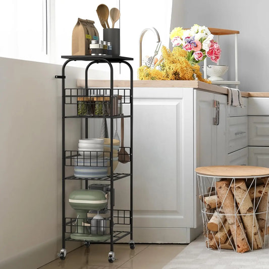 4 Tier Kitchen/Bathroom Storage Rack Metal Shelves with Wheels Large Capacity Shelving Unit Wire Mesh Small Microwave