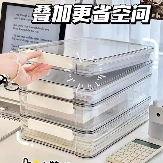 Desktop File Storage Box A4 Document Organizer Case With Lid Stackable Stationery Storage Box Cabinet Desk Clear Container