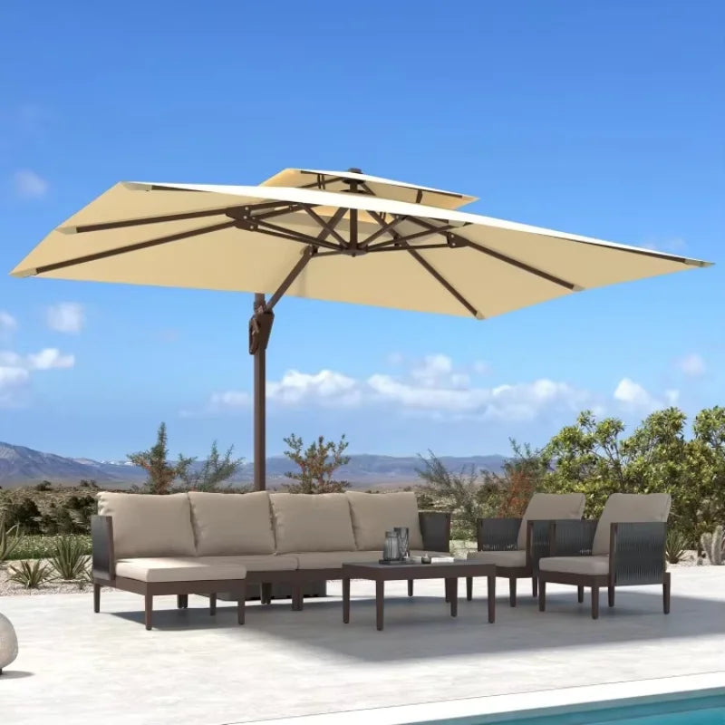 Umbrellas Double Top Heavy Duty Windproof with 360-degree Rotation for Pool Garden Deck