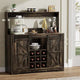 Coffee Bar Cabinet, 47" Farmhouse Kitchen Wine Bar with 6 Hooks, Sliding Barn Door and Adjustable Shelves, Liquor Bar Cabinet w
