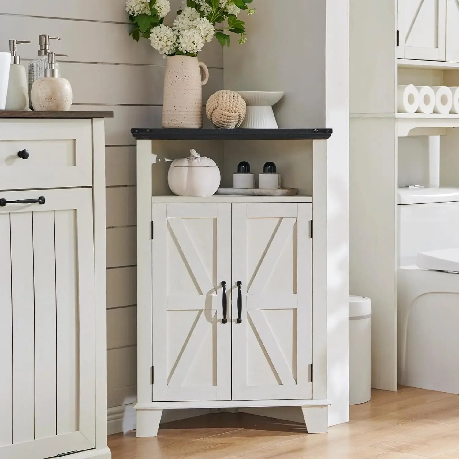 Corner bathroom cabinet with barn door and adjustable shelf, small corner cabinet, kitchen cabinet, bathroom storage cabinet