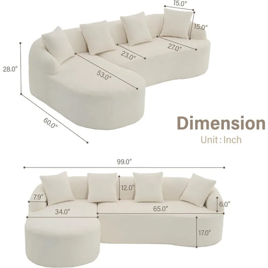 Oversized Sectional Sofa with Chaise, 99’’ Chenille 4-Seater Extra Wide Seat L-Shape Curved Cloud Couch