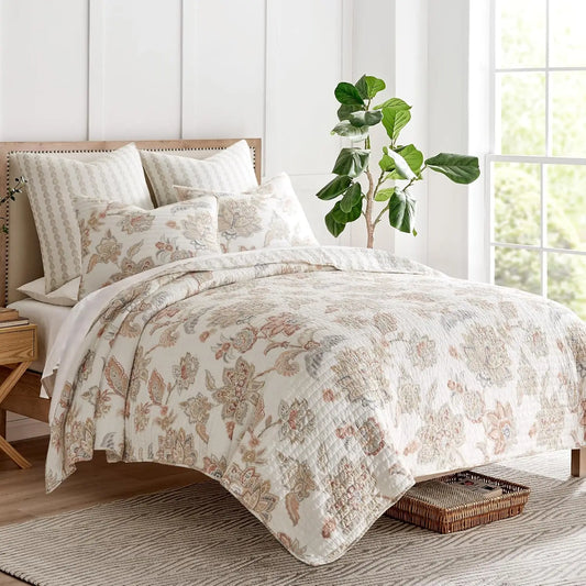 - Selesta Blush Quilt Set - King Quilt And Two King Shams - Floral - Blush Taupe Grey - Quilt (106X92In.) And Shams (20X36In.)