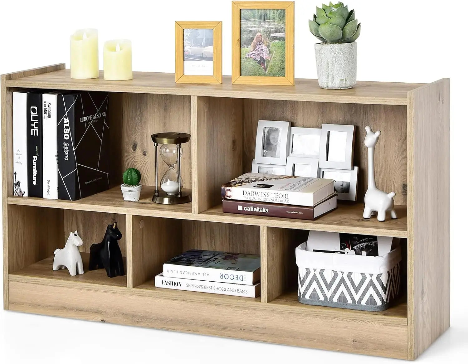 5 Cube Bookcase, 2 Tier Wooden Storage Open Bookshelf, Multipurpose Display Storage Cabinet For Living Room, Bedroom, Hallway,