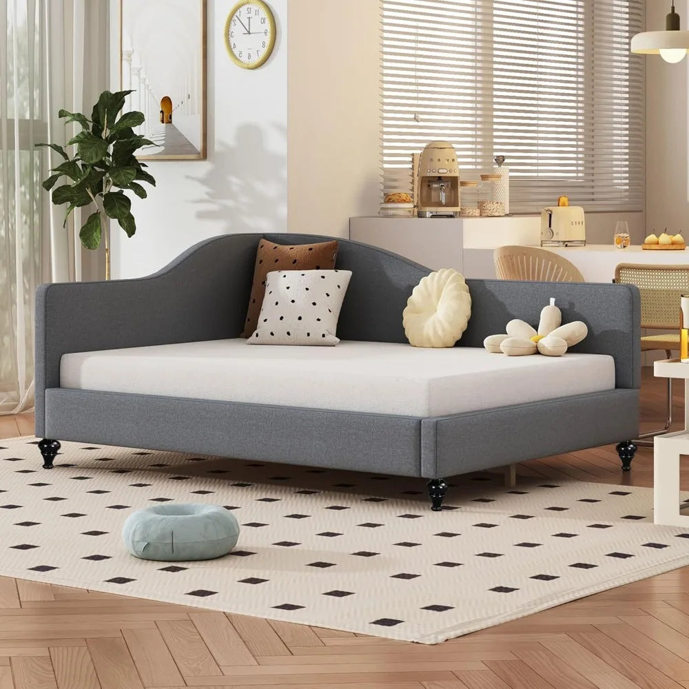 Harper & Bright Designs Full Size Daybed Frame with Wooden Legs, Upholstered Linen L-Shaped Corner Day Bed/Sleeper Sofa Bed Couc